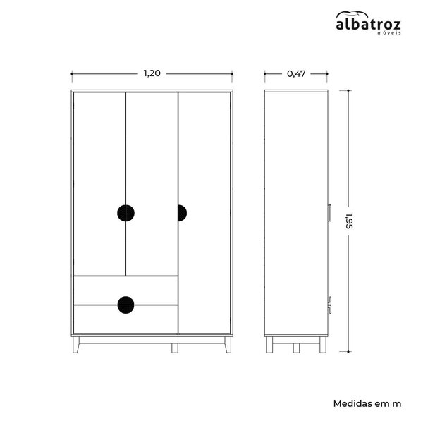 Guarda-roupa 3 Portas E 2 Gavetas Ipê Cinamomo/sálvia