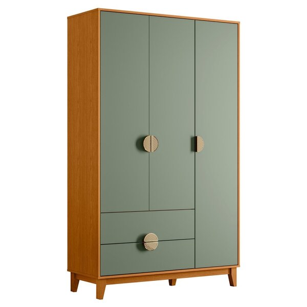 Guarda-roupa 3 Portas E 2 Gavetas Ipê Cinamomo/sálvia