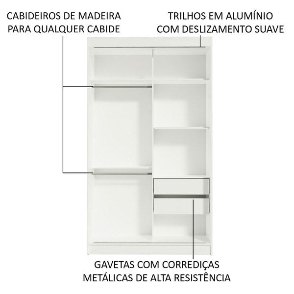 Guarda-roupa Solteiro Madesa Tokio 2 Portas De Correr 2 Gavetas
